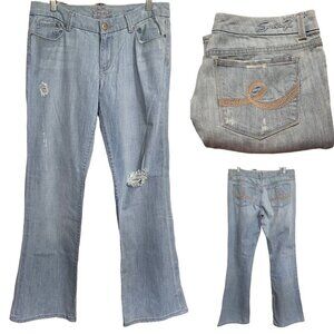 Seven7 Women's Light Wash Distressed Boot Cut Embroidered Pocket Jeans Size 31